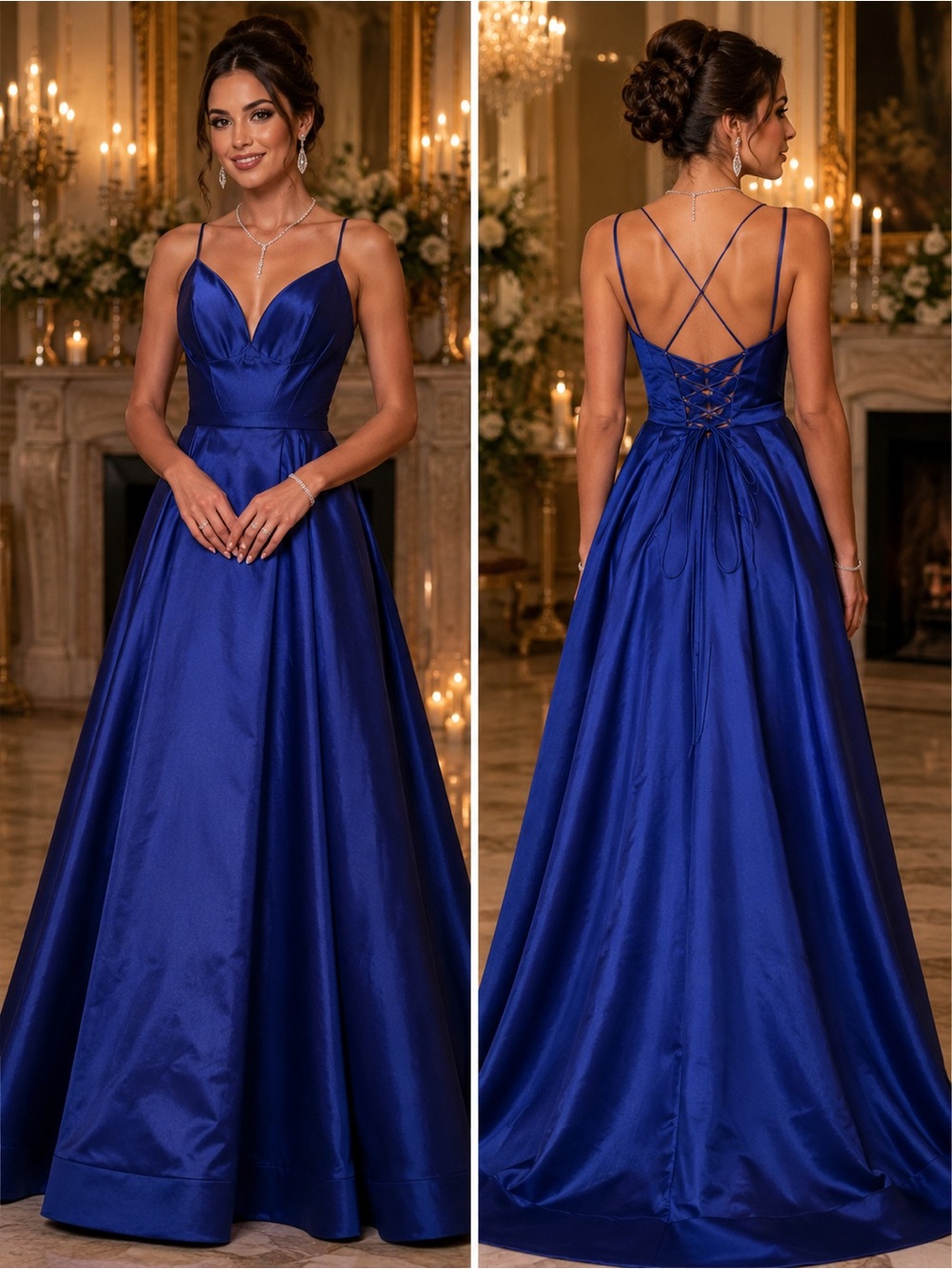 Sherri Hill Royal Blue Satin Lace-Up A-Line Prom Gown